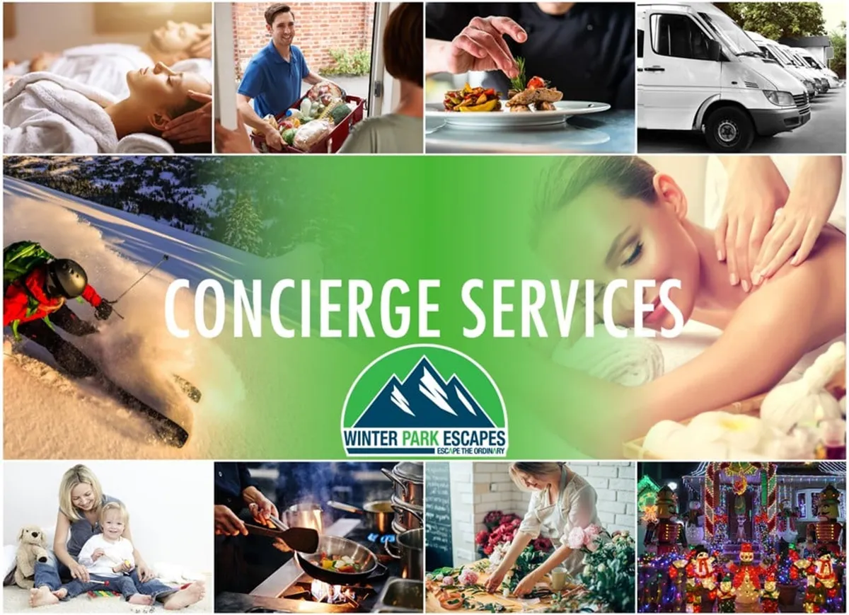 A vibrant collage of resort-style experiences: a family skiing, relaxing at a spa, gathering for meals, and celebrating holidays—all within a stylish, homey setting. The image weaves together adventure, relaxation, and the warmth of home life.